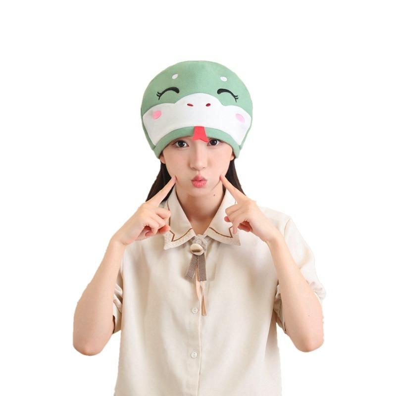 Schlangenmaskottchen, grüne Schlange, weiße Schlangen-Kapuzenmütze, Foto-Requisiten, Cartoon-Kapuze, Bühnenrequisiten