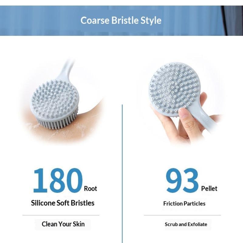 Long Handle Silicone Bath Brush Soft Exfoliating Bristles Easy Reach Back Hanging Hole for Home Bathroom Shower Skin Care