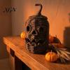 Handmade Fall Decor Handwoven Halloween Pumpkin Basket, Spooky Candy Storage Basket with Lid, Vintage Wicker LED Lantern for Light Up Candle
