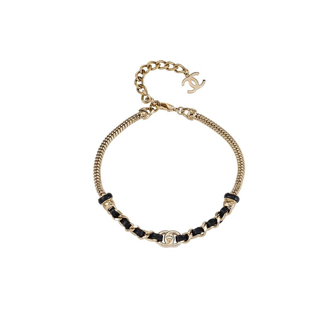 Chanel Metal And Lambskin Short Choker Necklace Women Necklaces Gold Black AB6170-B05547-NC155
