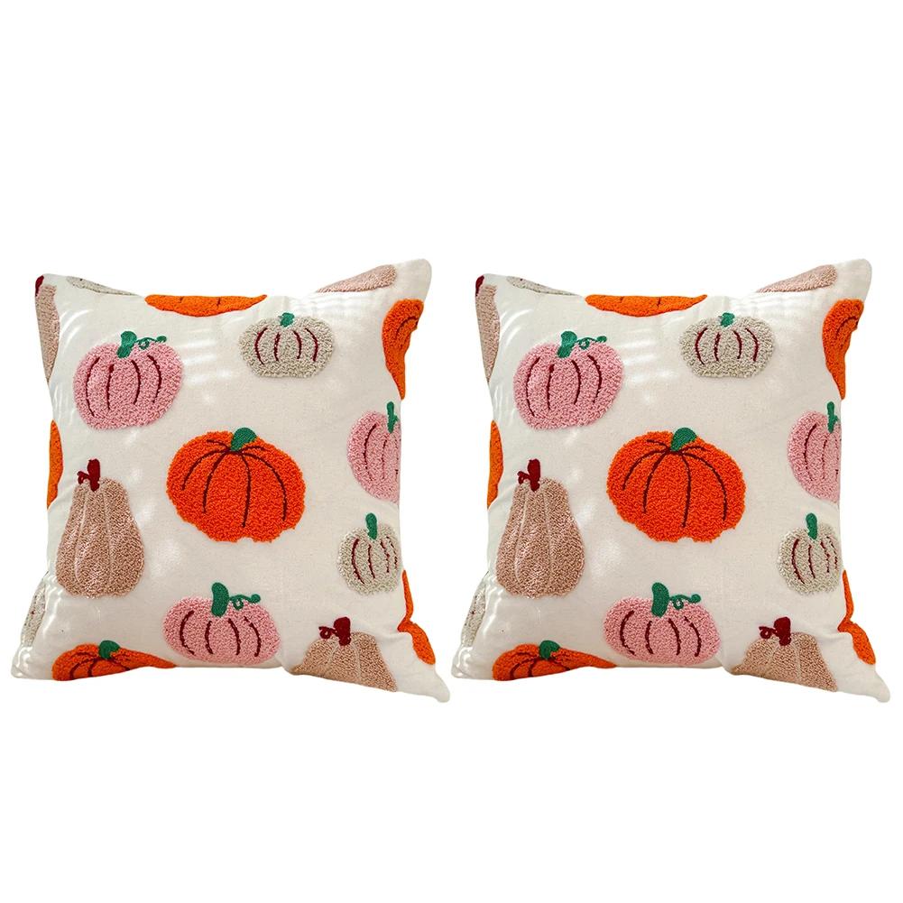 

45x45cm Orange Pumpkin Throw Cushion Covers Embroidered Halloween Pillowcase Pumpkin Embroidery Pillow Cases for Sofa Bed Couch