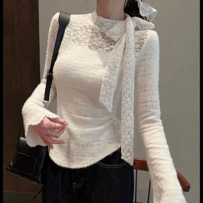 Autumn Winter Base Shirt Overseas Heiress Lace T-shirt Knitted Sweater Slim Fit Slimming Temperament Top Inner Outfit T-Shirts Women’s