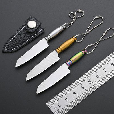 Mini-Messer aus rostfreiem Stahl mit scharfer Klinge und feststehender Klinge, tragbares Taschen-Schlüsselanhänger-Auspackmesser für das Camping-Überleben mit Ledertasche