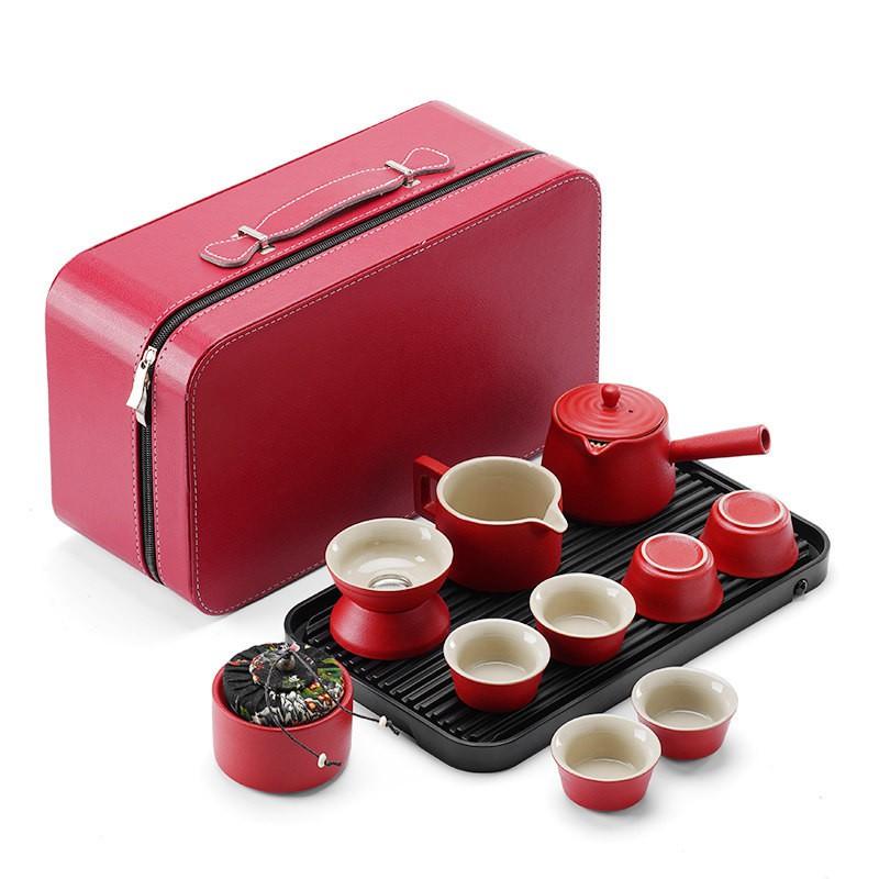 Portable Japanese-Style Ceramic Tea Set With Carry Case Minimalist Travel Cups Tray Office Outdoor Use
