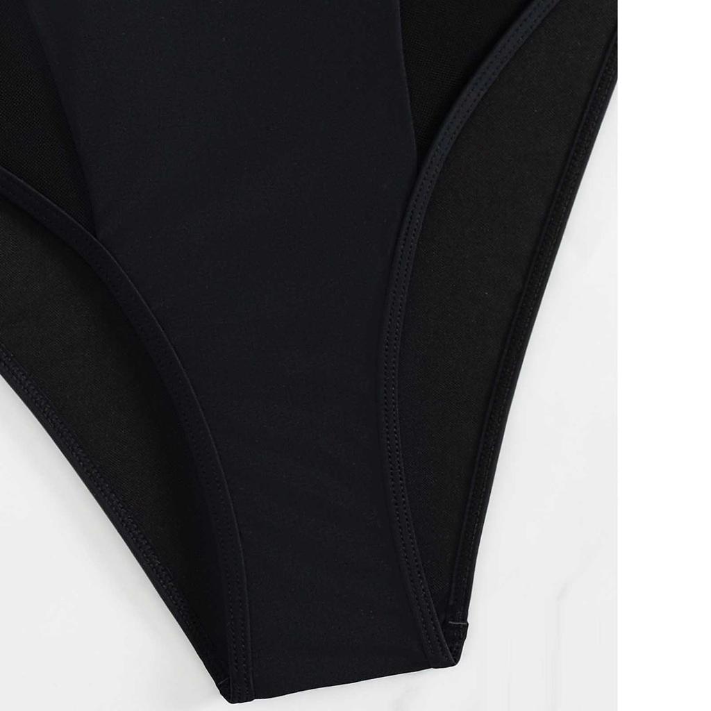 Women One Piece Swimsuit Strappy V Neck Monokini Bathing Suit with Mesh Panel Adjustable Spaghetti Straps Swimwear