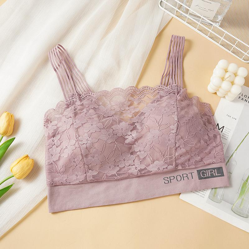 

Сексуальный кружевной бесшовный женский бюстгальтер Удобный спортивный жилет для красоты спины для сна Сборка Обернутая грудь Топы-трубки XL/2XL фиолетовый