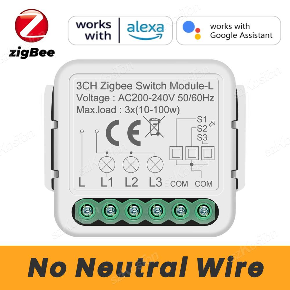 Tuya Zigbee Smart Mini Switch Module Relay No Neutral Wire Required 1 2 3 4 Gang 2 Way Control Works with Alexa Google Home