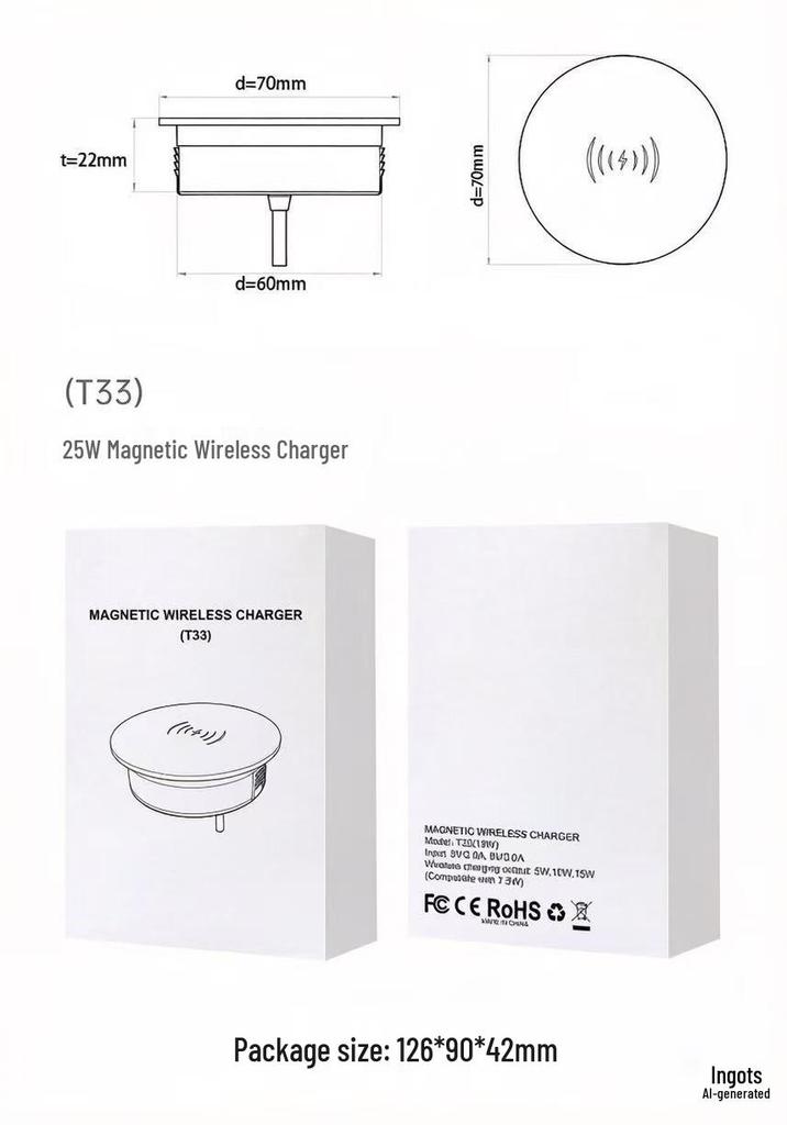 25W Magnetic Hidden Desktop Wireless Charger