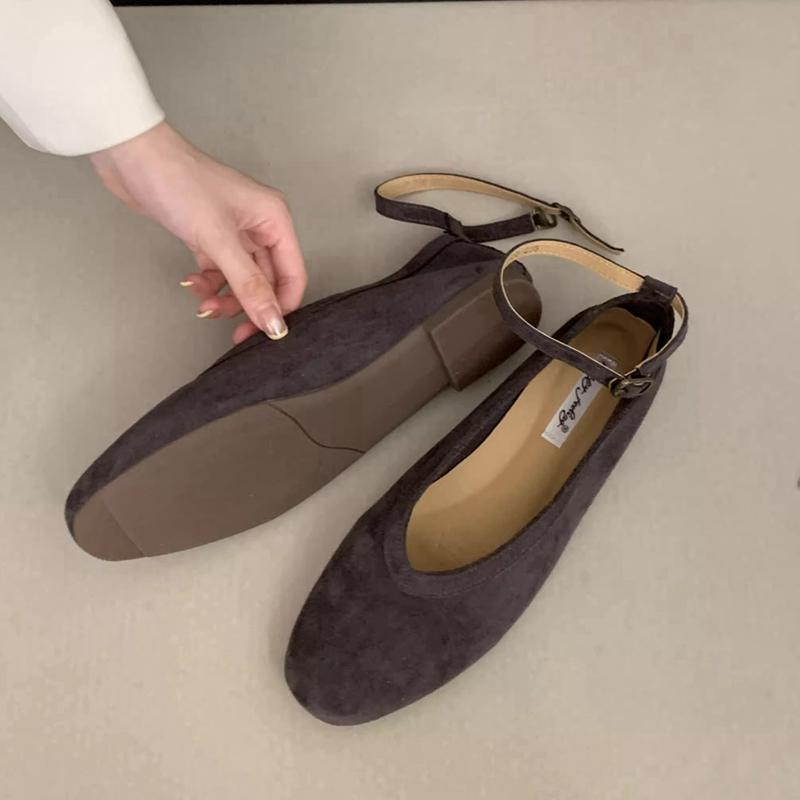 Fashion SUOJIALUN 2025 Autumn New Women Flat Shoes Fashion Round Toe Ankle Starp Ladies Mary Jane Shoes Soft Flat Heel Dress Boat Shoes