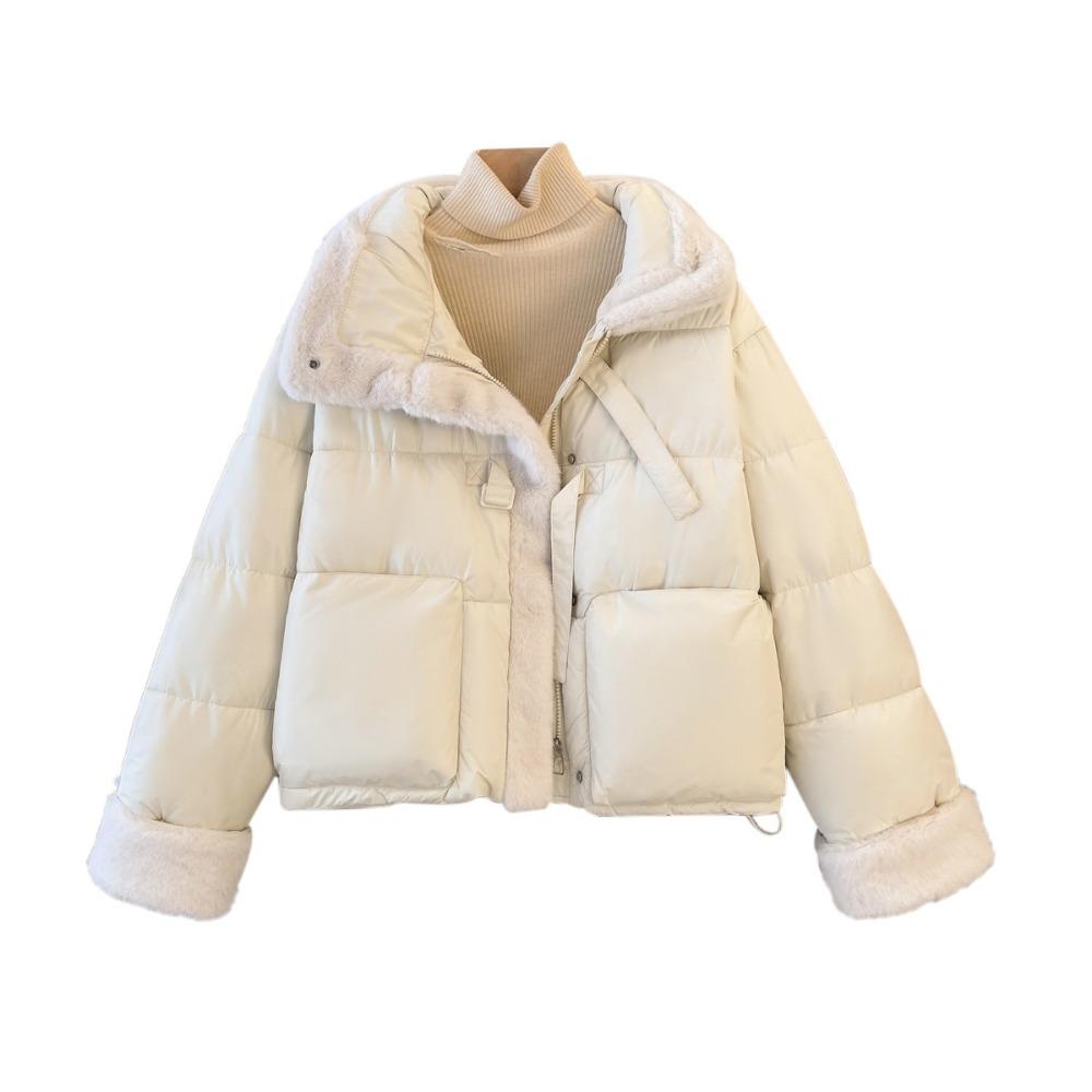 Fur Collar Splicing Loose Korean Cotton-padded Jacket 2025 Winter New Women's Short Down Cotton-padded Jacket