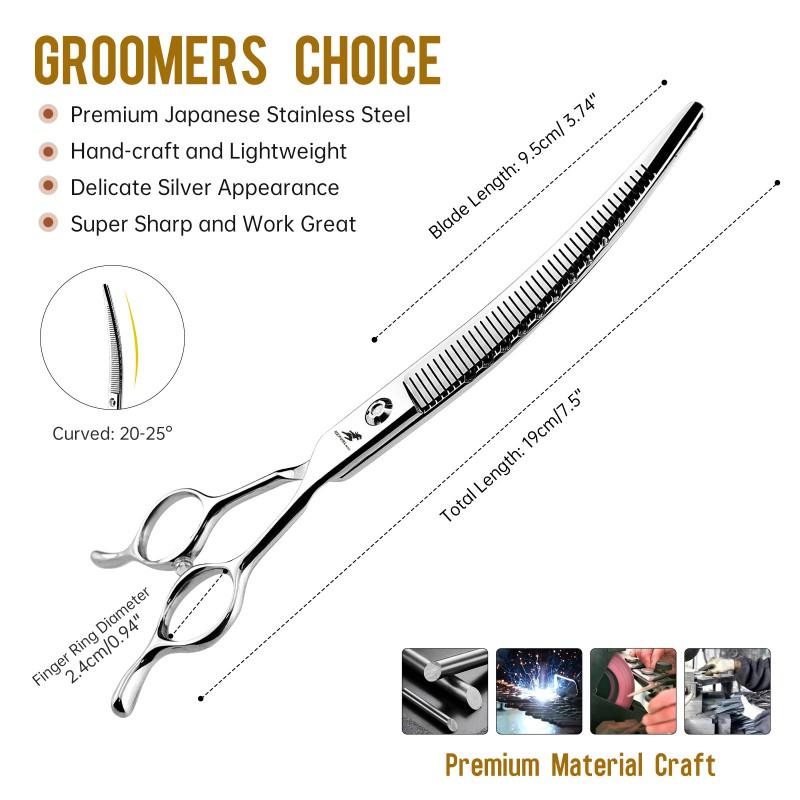 7.5 Inch Curved Pet Grooming Thinning Shears With Natural Teeth Professional Dog Cat Hair Trimming Layering