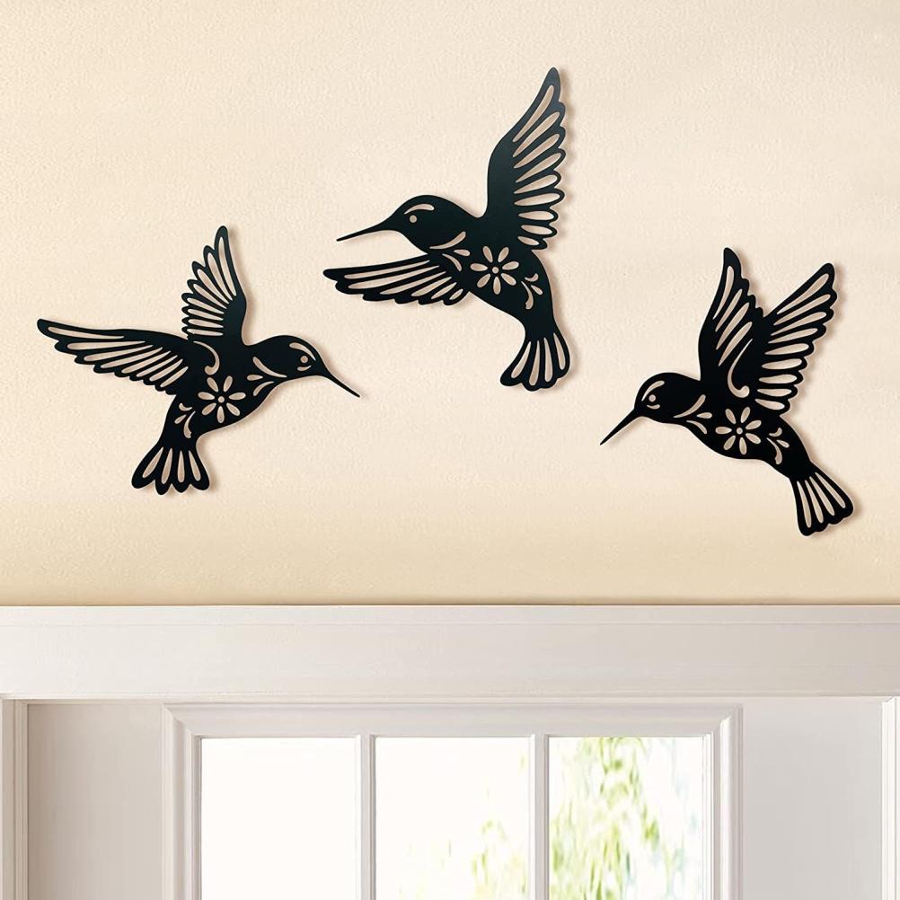 3 Pieces Metal Hummingbird Wall Art Decoration Hollow Out Iron Bird Sculpture Waterproof Wall Hanging Figurines for