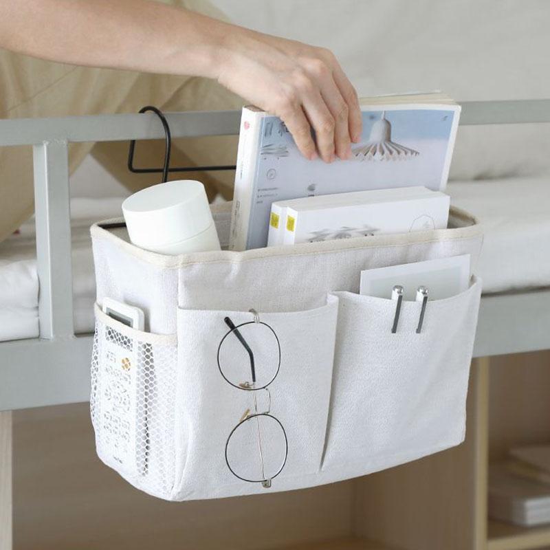 Multifunctional Bedside Sofa Hanging Storage Bag, Fabric Hanging Basket Bedside Shelves for Dormitory and Apartment Storage