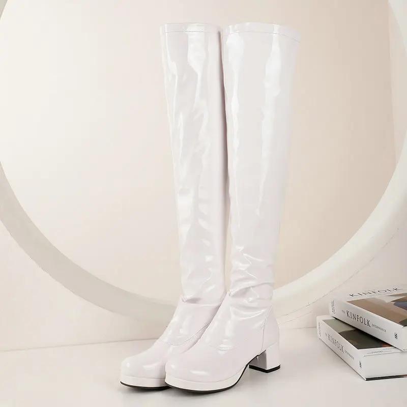 Fashion Autumn winter high-heeled women's boots are thin patent leather high-heeled boots, patent leather thick heel boots,knee boot
