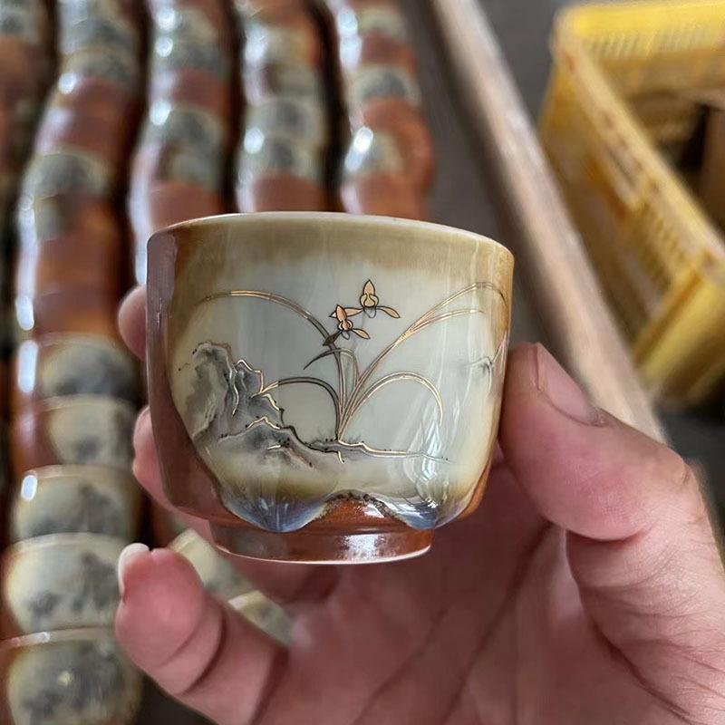 Керамическая пиала для чая Qingshui, обожженная на дровах: Ретро глазурованная чашка для кунг-фу 60ml