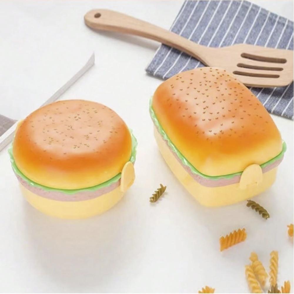 Burger Lunch Box Double Cute Burger Lunch Box Microwave School Meal Lunch Box Fork Tableware Set