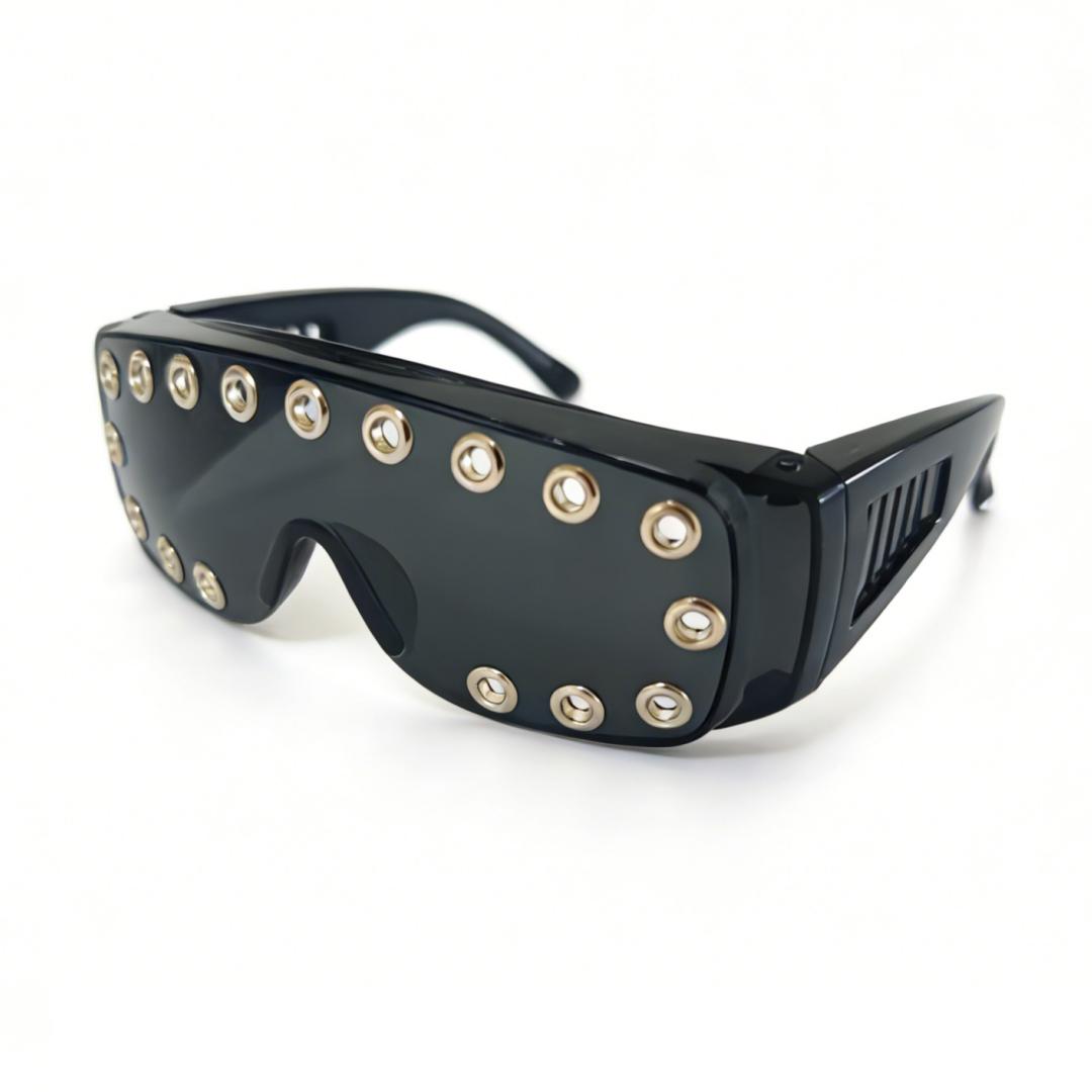 

Cyberpunk glasses trendy cool personality fashion studded sunglasses photo styling party new style cyberpunk ballroom glasses ba Gold чёрный