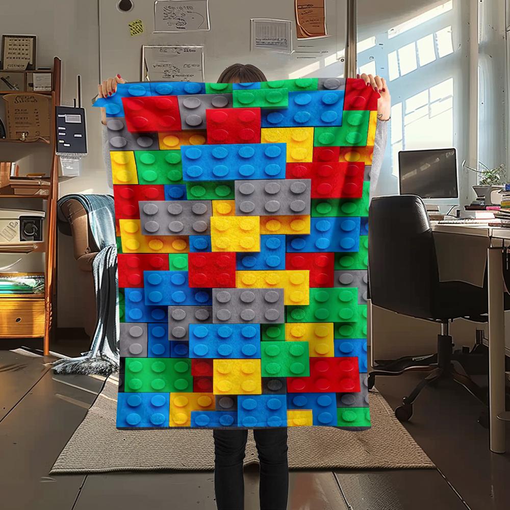 1 Stück Bauklötze Muster Flanell Decke, Hohe Qualität, Bequem für Alle Jahreszeiten, Heimdekoration, Wärme und Komfort, Perfekt für Weihnachtsgeschenke