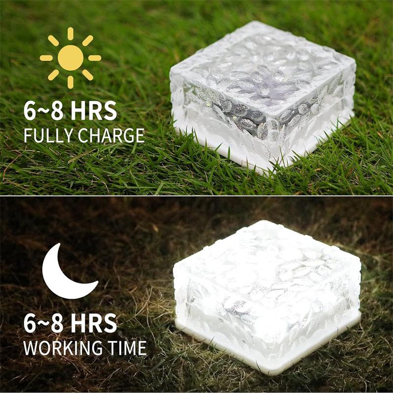 2PCS Outdoor Waterproof Solar Lights Led Ice Cube Brick Lamp Stair Step Paver Lamp For Yard Patio Lawn Garden Decoration Light