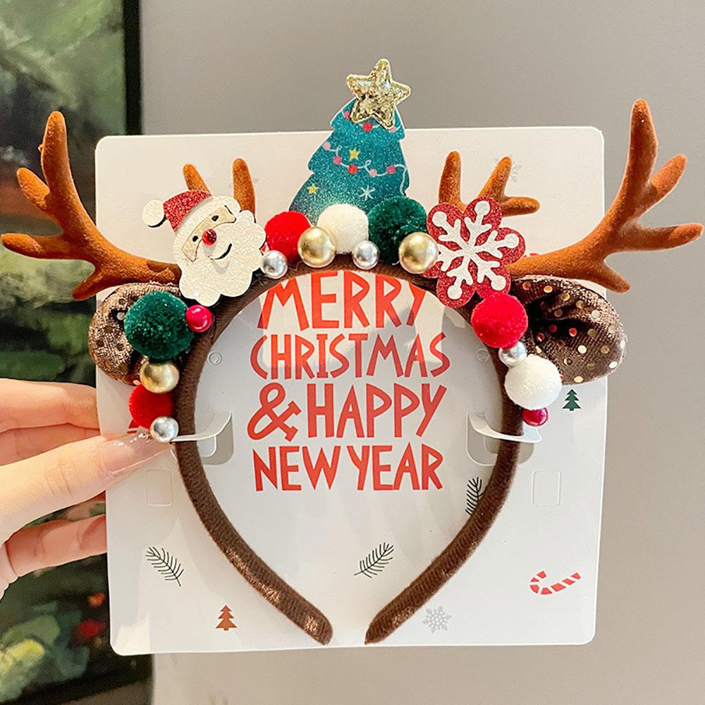 Christmas Red Velvet Antler Hairband Cute Headband Vintage Christmas Eve Headwear Women Fashion New Year Party Hair Accessories