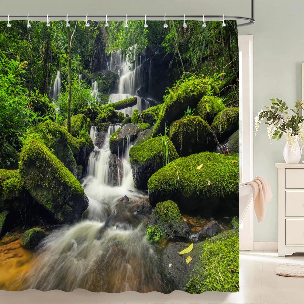 Nature Forest Waterfall 3D Shower Curtain landscape Bathroom Curtains Waterproof Fabric With Hooks Home Decoration Bath Curtain