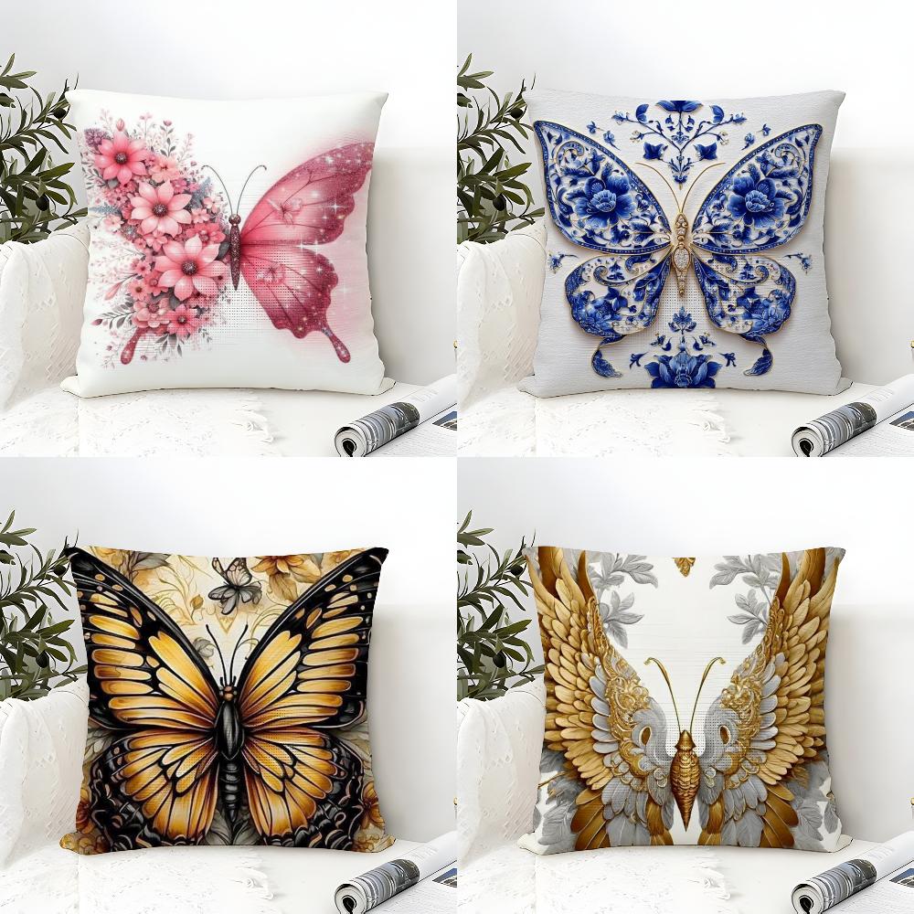 Beautiful Colorful Butterfly Decorative Prints Pillow Case Linen Pillow Case Sofa Home Decor Cushion Cover Cushion Cove