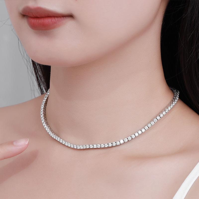 10 Points Moissanite Necklace Row Drill Four Prongs Sterling Silver Simple Group Inlaid With Diamonds