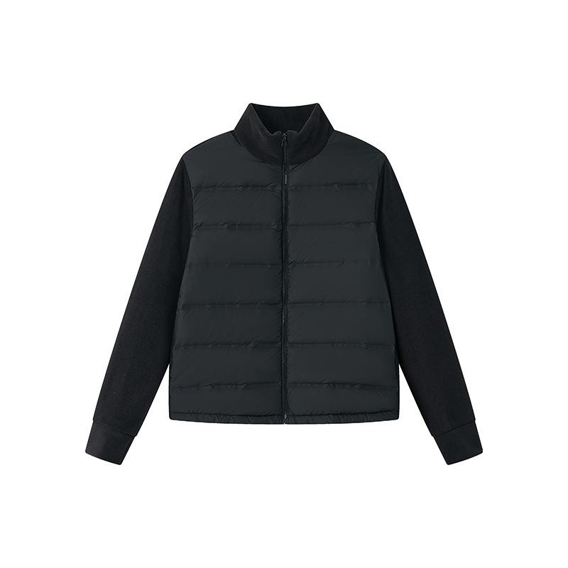 Women's Stand Collar Quilted Puffer Jacket Fleece Sleeve Patchwork Zip Up Short Cotton Padded Coat Solid Color Winter Outerwear