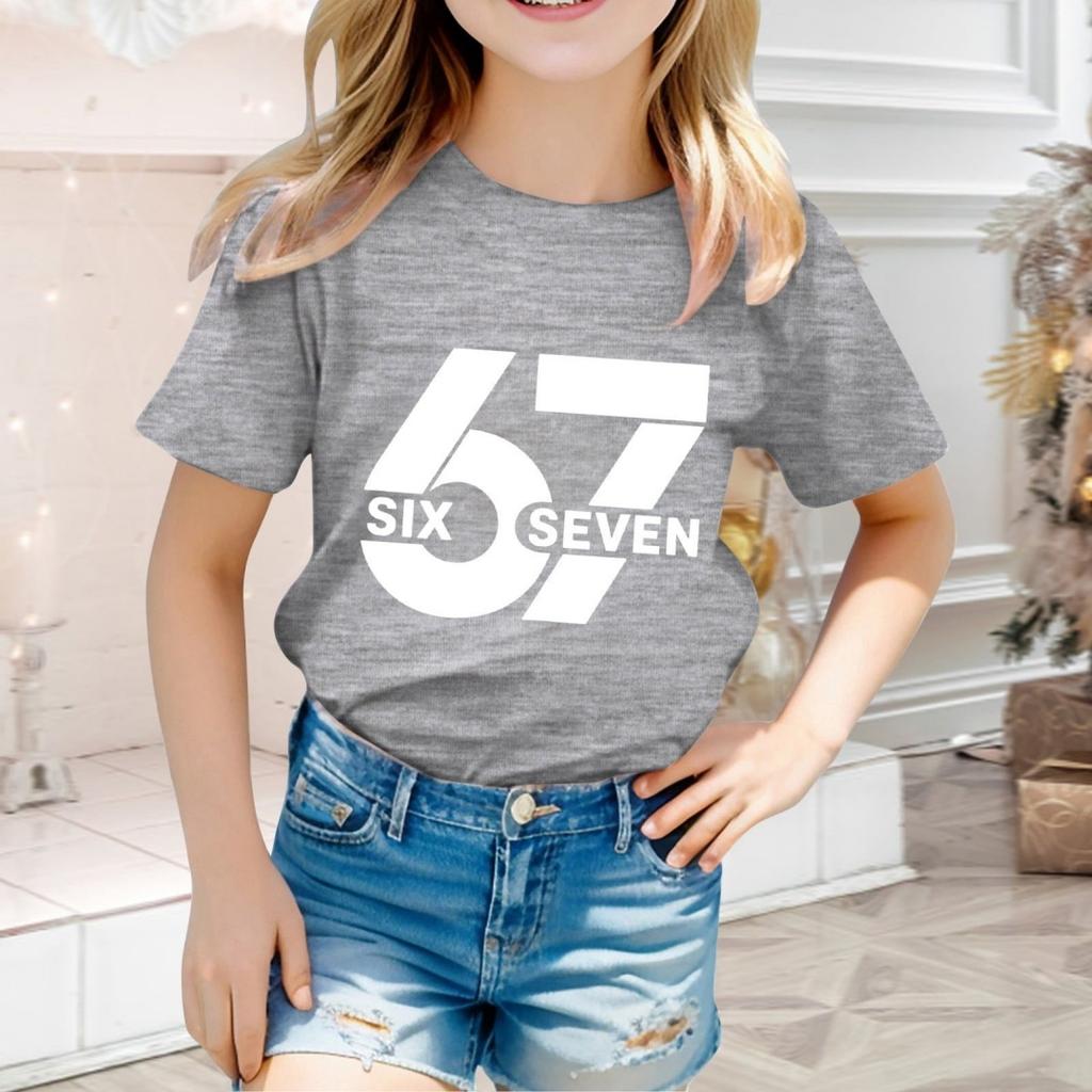 Fashion Minimalist Number 67 T-Shirt for Children Summer Vintage T-Shirts Round Neck Hippie Tees Oversized Casual Top Clothing