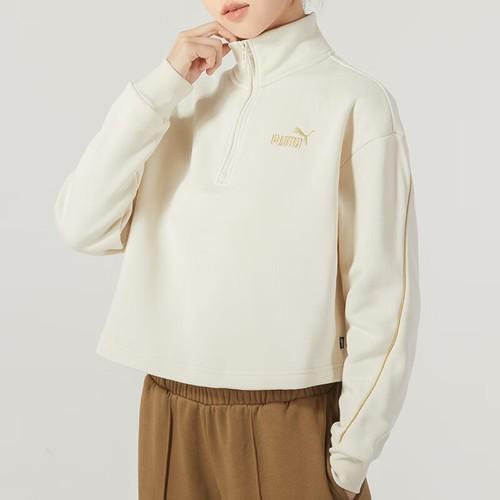 Puma Women's Solid Color Warm Fleece-Lined Thickened Stand Collar Sweatshirt 680148-87