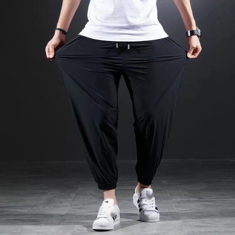Ice Silk Elastic Mesh Breathable Sports Pants Men s Thin Loose plus Size Casual Pants Summer High Elasticity Trousers S чёрный