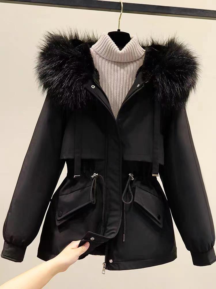 Fleece and Thicker Pie Overcome Women's Short Loose Large Size Down Cotton-padded Jacket Autumn and Winter Hooded Casual Cotton-padded Jacket