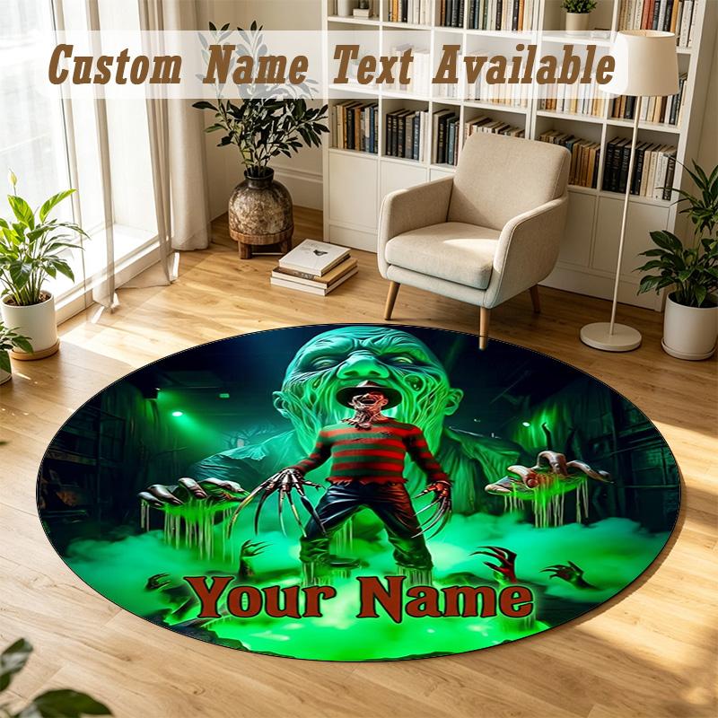 A Nightmare On Elm Street Freddy Krueger Personalized Round Rug Support Custom Name, Soft Home Decor Mat