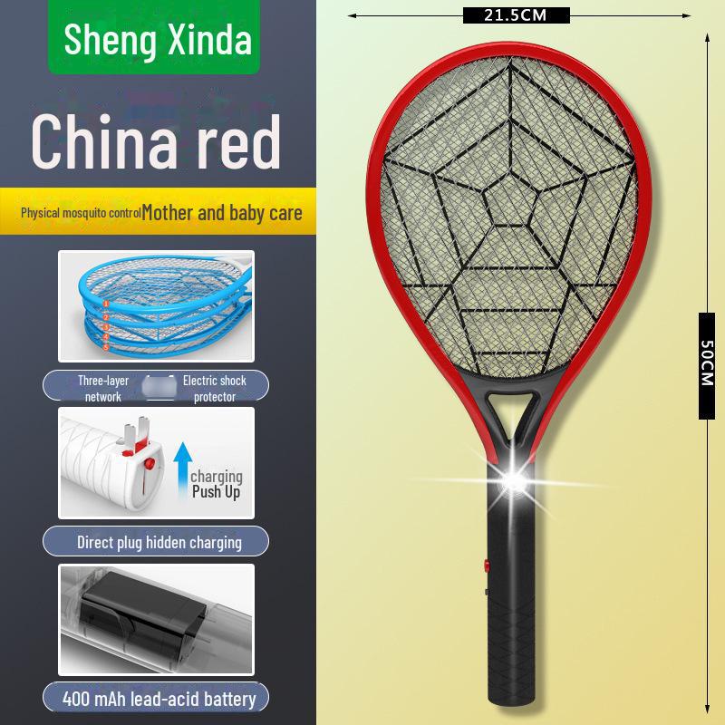 Elektrická plácačka na komáry s LED světlem dobíjená přes USB - Velká síťka a plácačka na mouchy pro domácí použití