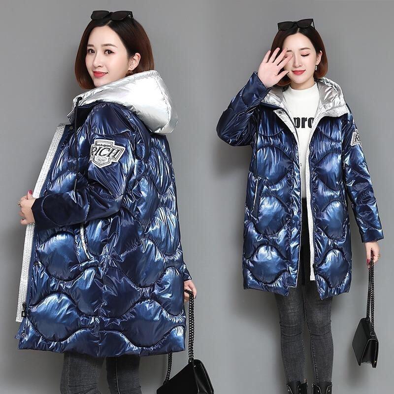 High Quality New Autumn Winter Loose Quilted Coat Warm Stand-collar Parka Jacket Women's Glossy Mid-length Jacket