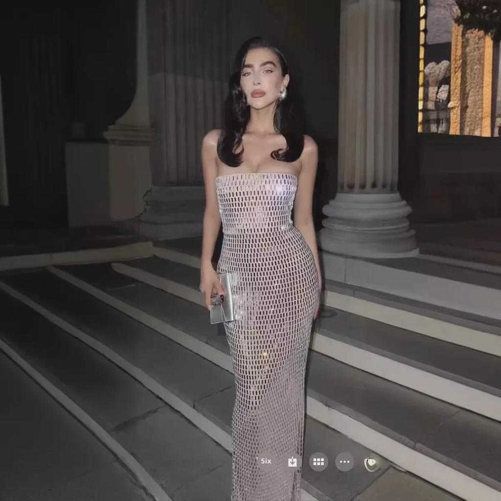 Sparkling Diamond Tube Top Party Dress – Medium-Length Evening Wear