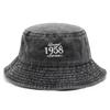 1958 Cappello da Pescatore Lavato Vintage Old School Cotone Usurato Cappello a Secchiello da Pescatore Retrò Preppy Cappello da Sole per Uso Quotidiano Streetwear Unisex Regalo