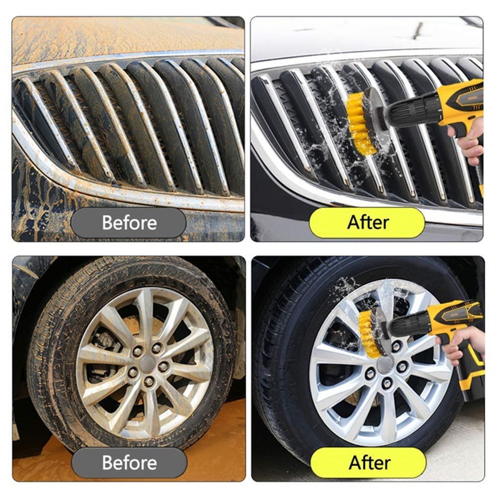 4pcs Yellow Electric Drill Cleaning Brush Car Detailing Drill Brush Set Floor Cleaning