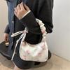Women's Bags 2026 Summer Canvas Pleated Handbags Armpit Bag Korean Floral Bow Printed Zipper Tote Bag Female Small Shoulder Bag