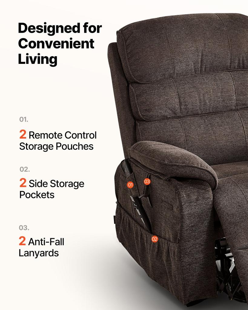 Power Lift Recliner Chair, Dual Motor, Medium Electric Lift Chair with Heat and Massage for Elderly, Infinite Position Adjustment, Chenille Fabric,