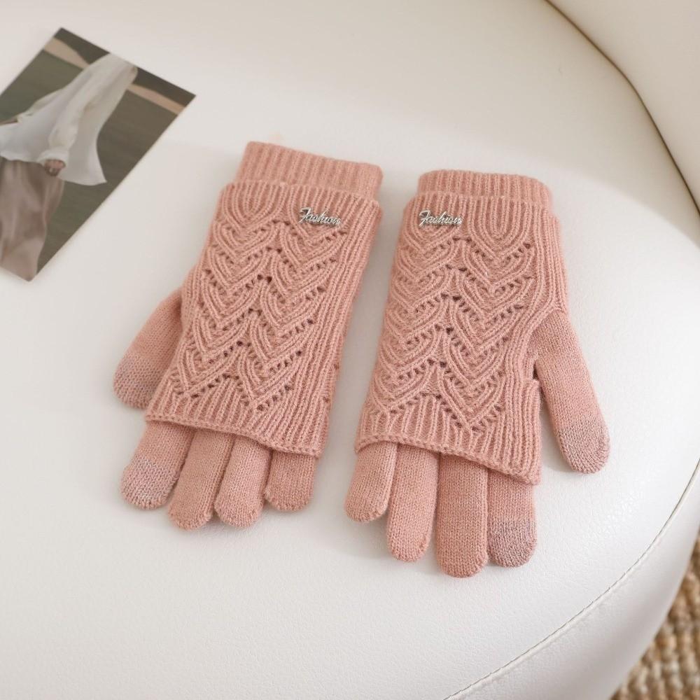 Solid Color Five-finger Mittens Dual-purpose Cycling Gloves Cute Knitted Gloves  Winter