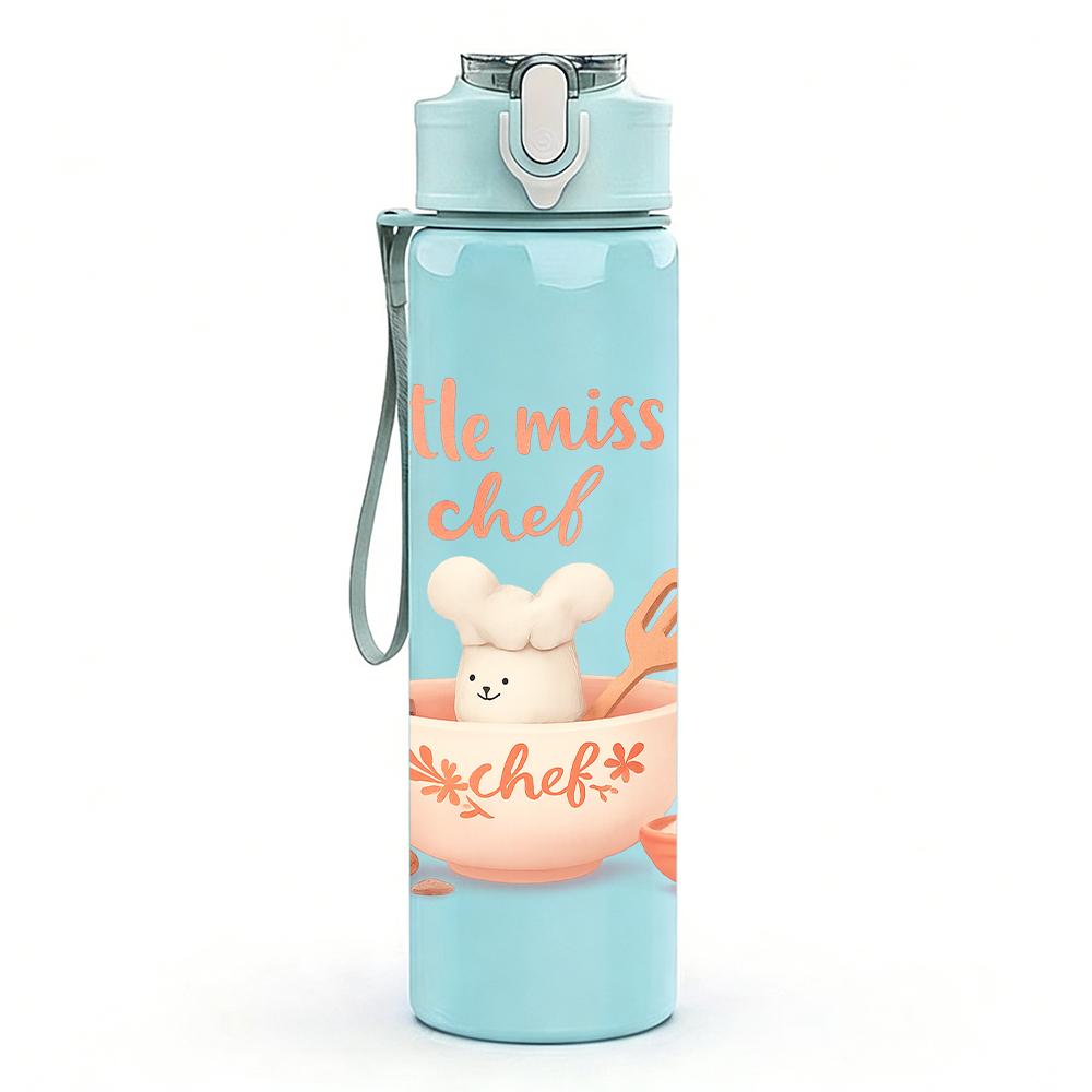 1PC Little Miss Chef Letter Graphic 750ml Color Plastic Sports Water Bottle Leakproof Flip Straw Lid For Sports Office Home Use