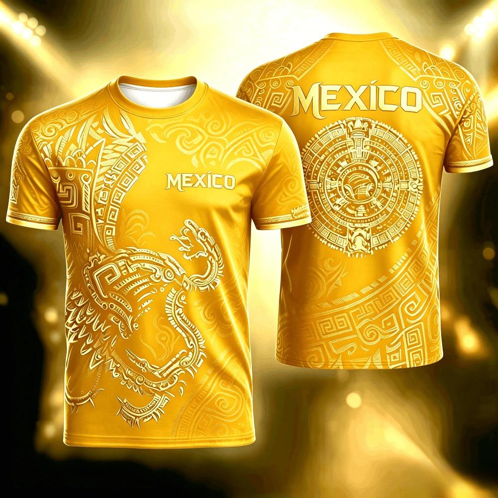 Mexico Eagle 3D Print Long Sleeve T-Shirt, Breathable Football Sports Casual Tops for Men Women