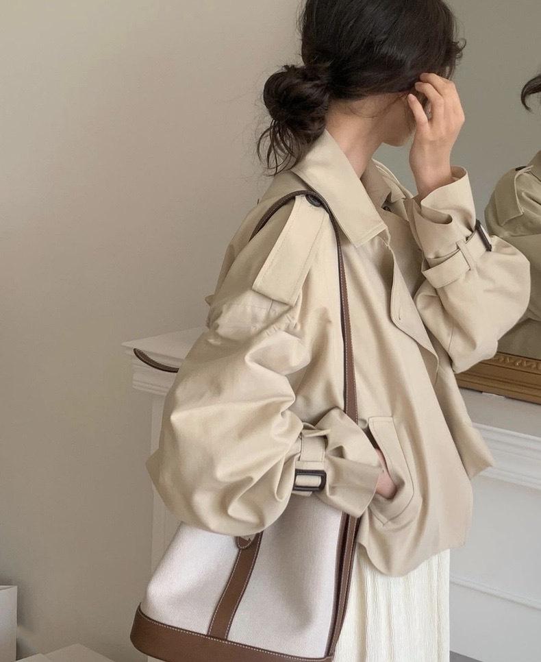 Women's Korean Chic Retro Suit Collar Trench Coat - Two-Button, Long-Sleeved, Casual, Short Jacket for Autumn