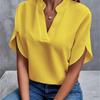 2024 Summer Women's V-neck Solid Color Casual Short-sleeved Pullover Shirt