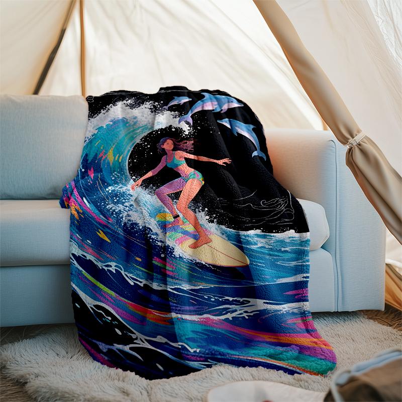 Surf Theme Printed Blanket - Perfect for Couch, Bed, Travel & Outdoor Use | Machine Washable, Cozy & Durable.