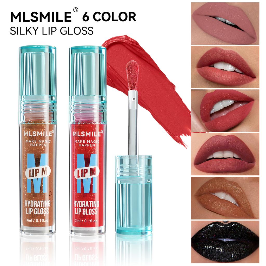 MLSMILE Non-stick Cup Waterproof Lip Glaze Small Blue Bottle Liquid Lipstick 6 Colors Moisturizing and Moisturizing Fine Glitter Lip Gloss