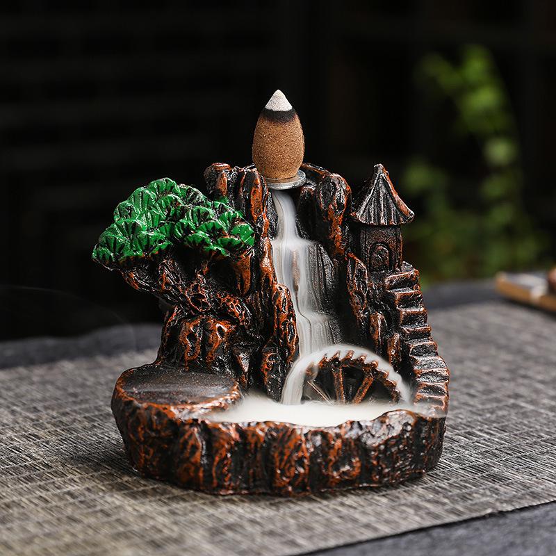 Zen Resin Backflow Incense Burner - Decorative Mountain Design for Home or Office