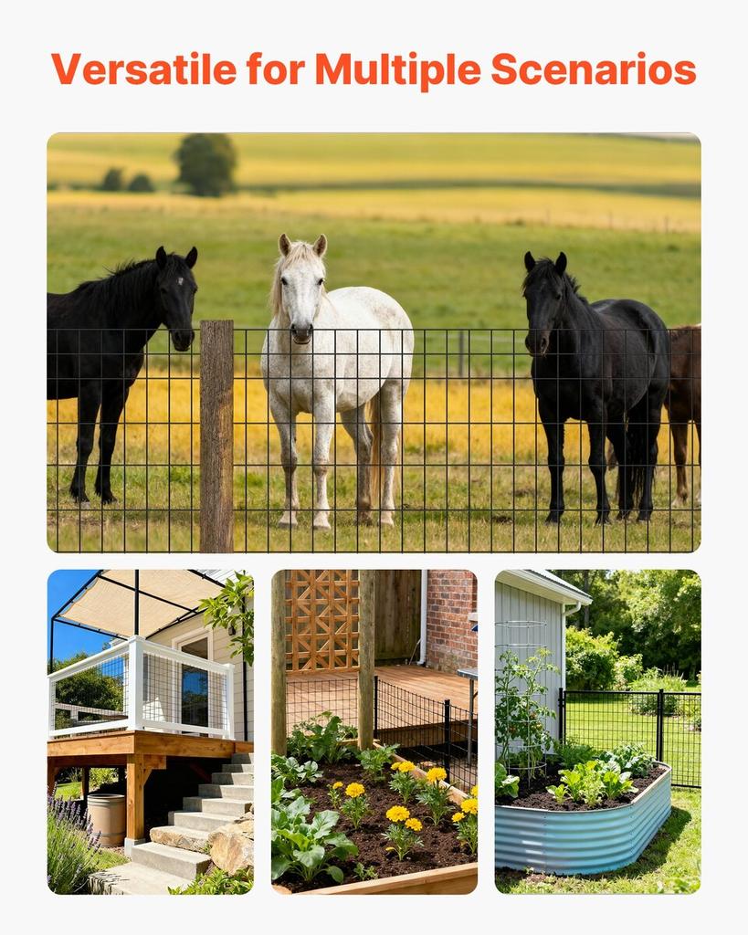Farm Fence, 122cm X 15.2m, 2 X 4 In Mesh 14 Gauge Galvanized Steel Wire Fencing for Cattle, Hog & Sheep , Heavy Duty Vinyl Coated Livestock Fence for
