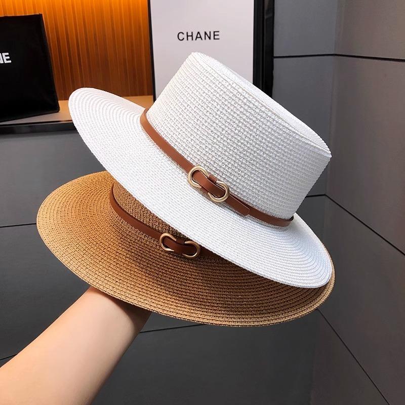 Flat Top Hat Summer Travel Seaside Vacation Wind Shading Sun Protection Straw Hat Show Face Small Temperament Sun Hat Children